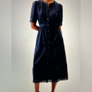 GAP Women's Dark Denim with lace trim midi